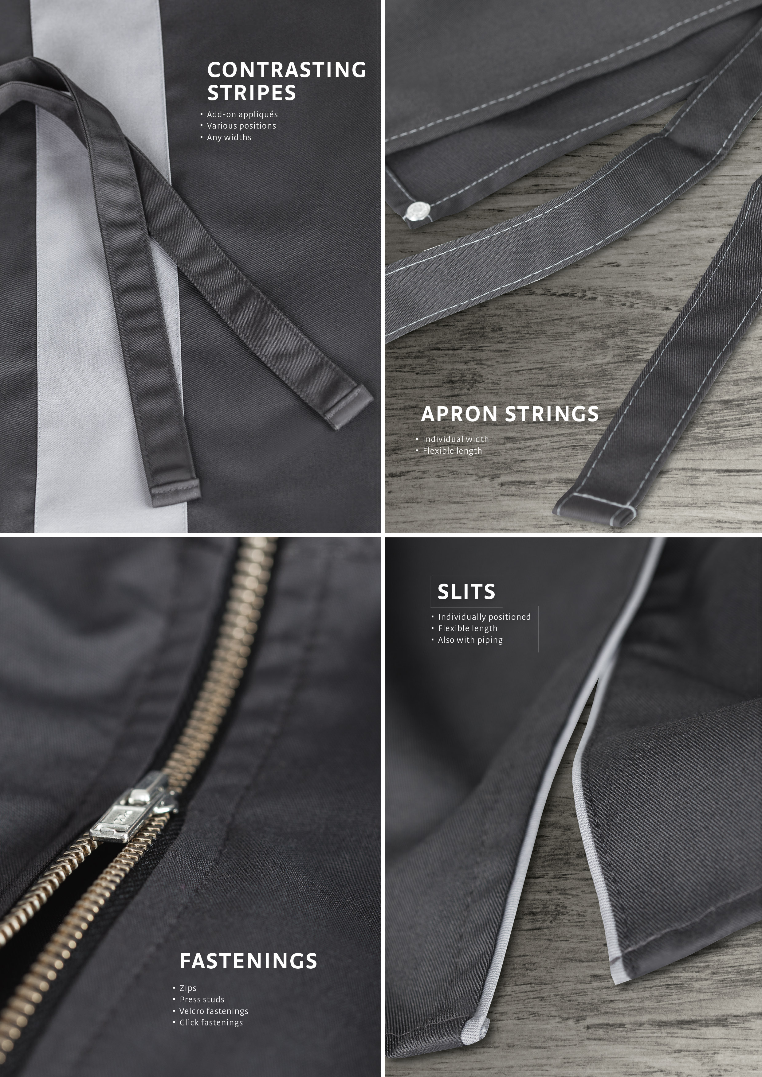 Design Freedom Contrasting Stripes-Apron Strings-Fastenings-Slits